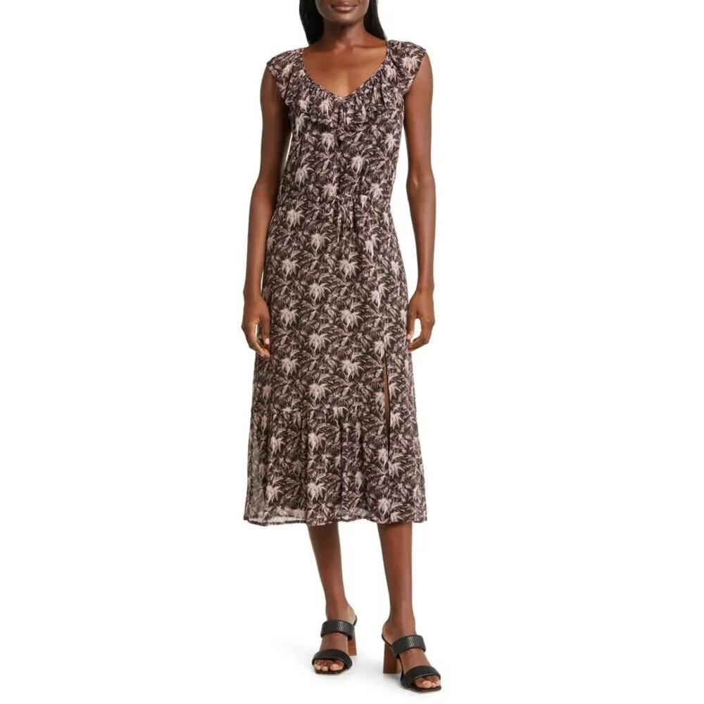 PAIGE Beverly Palm Leaf Silk Midi Dress NWT